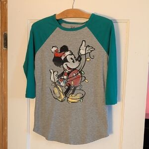 Disney Mickey Mouse Raglan Top - Teal and Gray